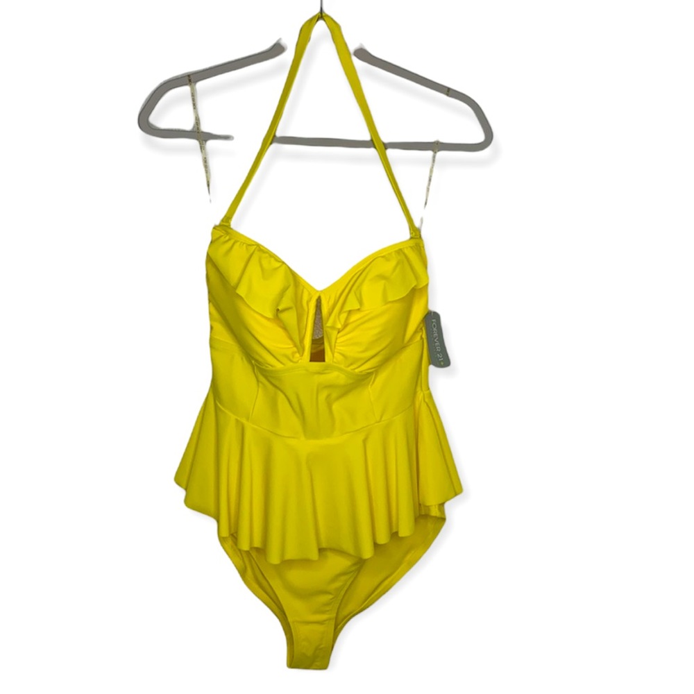 Forever 21 Yellow Peplum One-Piece Swimsuit